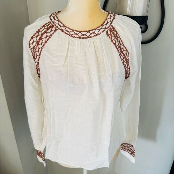 Faherty Arles Embroidered‎ Long Sleeve Top, Renaissance, Beige, Small (4/6), NWT - Picture 4 of 16